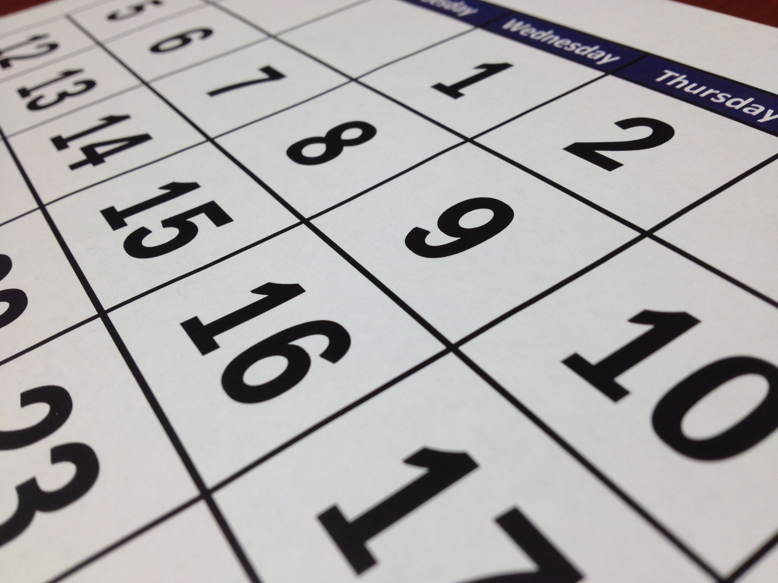 Close up of calendar for Q4 month